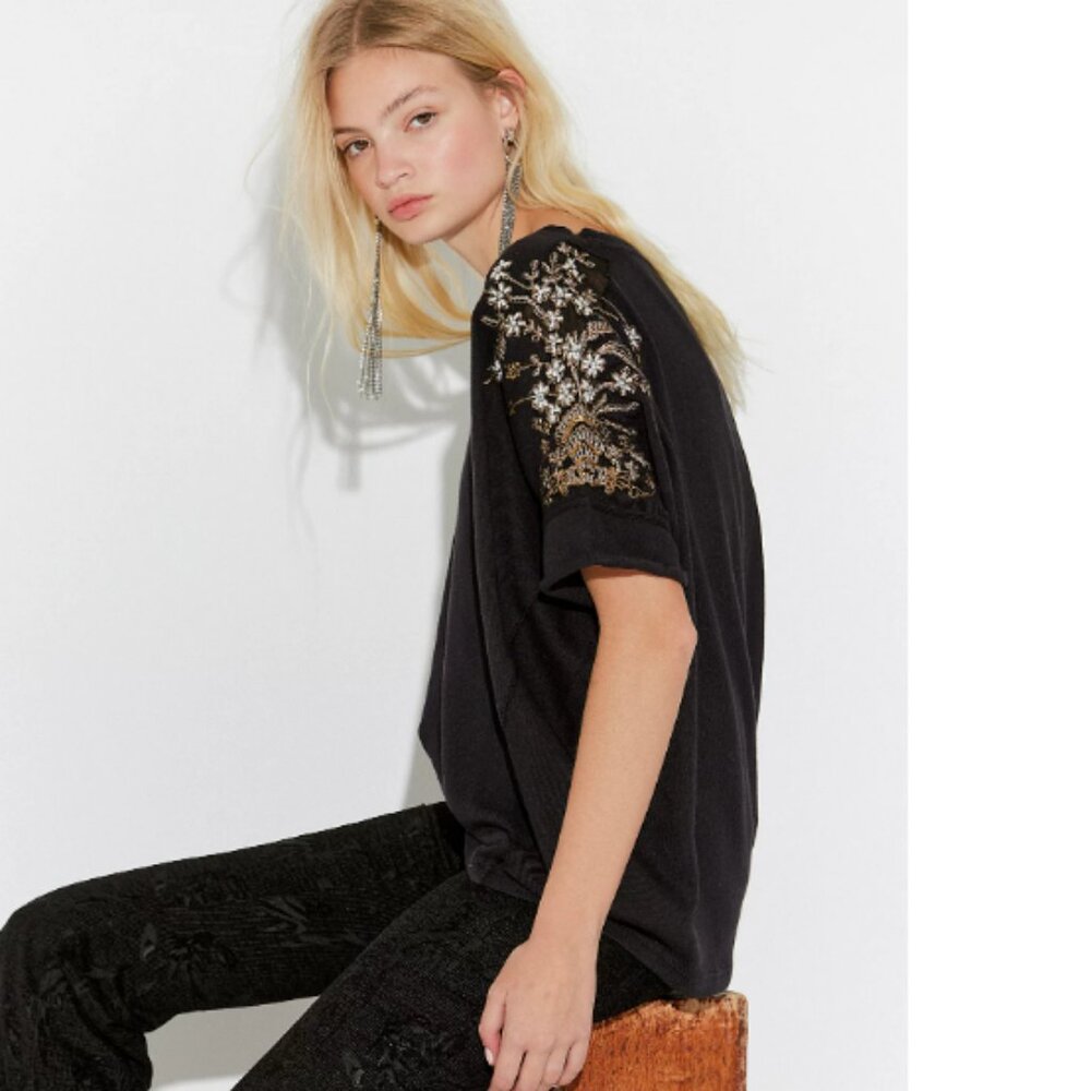 NWT Free People We The Free Sparkle Daze tee, Washed Black, size M